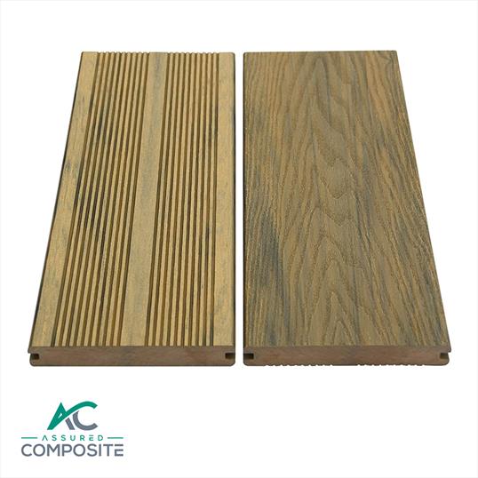 Classic Composite Decking in Cedar. Shown Side By Side Groove And Grain - Assured Composited