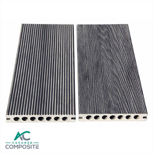 Hollow Composite Decking Grey. Showing Groove And Grain Side By Side - Assured Composite