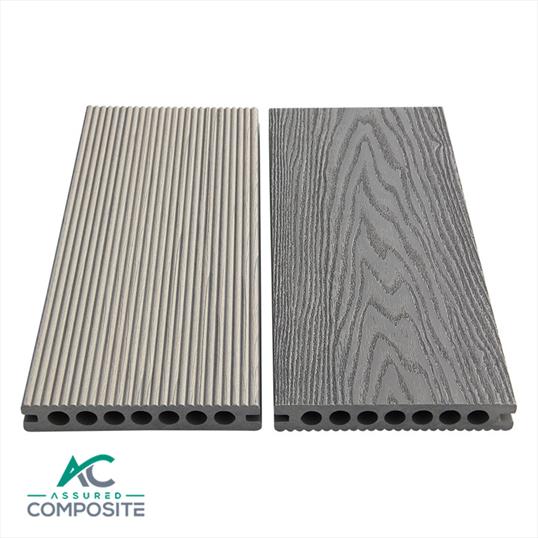 Assured Hollow Composite Decking Light Grey Groove And Grain Side By Side
