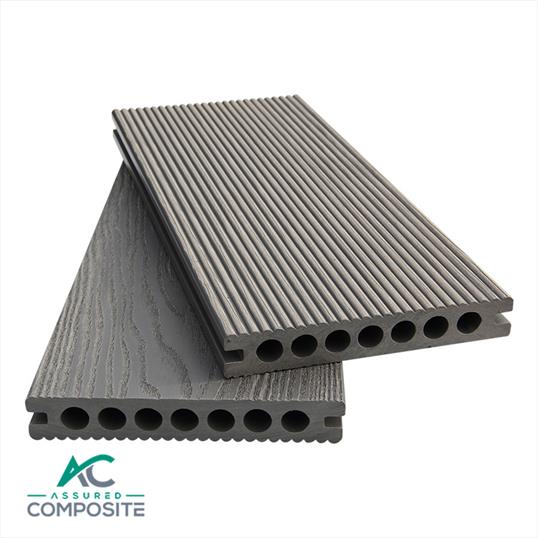 Hollow Composite Decking Light Grey. Showing Groove On Top - Assured Composite