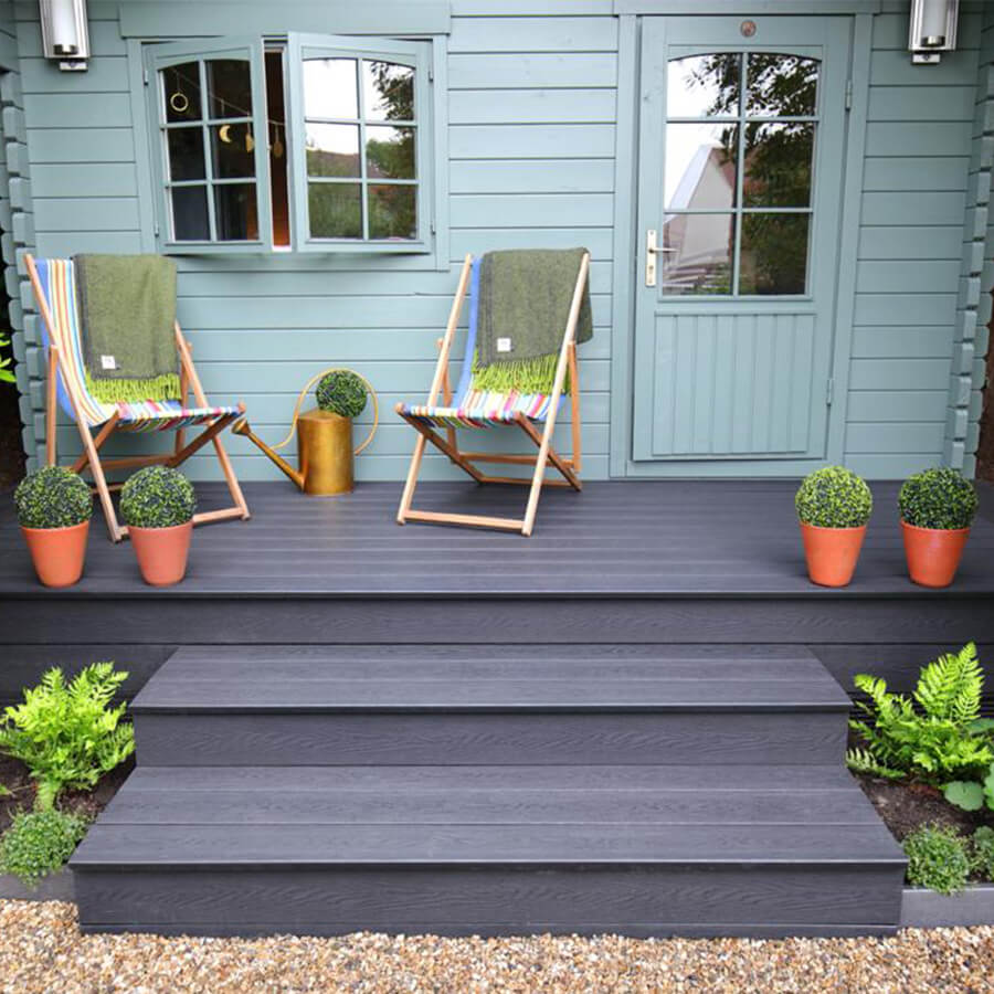 Cottage's Blue Grey Composite Decking With Steps - Assured Composite